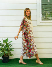 Ivory Floral Blossom Kimono Kaftan Dress