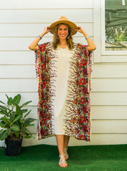Ivory Floral Blossom Kimono Kaftan Dress