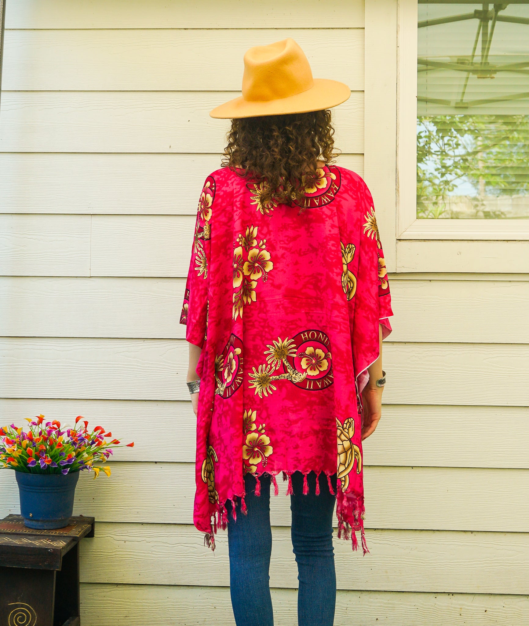 Fuchsia Honu Hawaii Tropical Kaftan Blouse