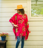 Fuchsia Honu Hawaii Tropical Kaftan Blouse