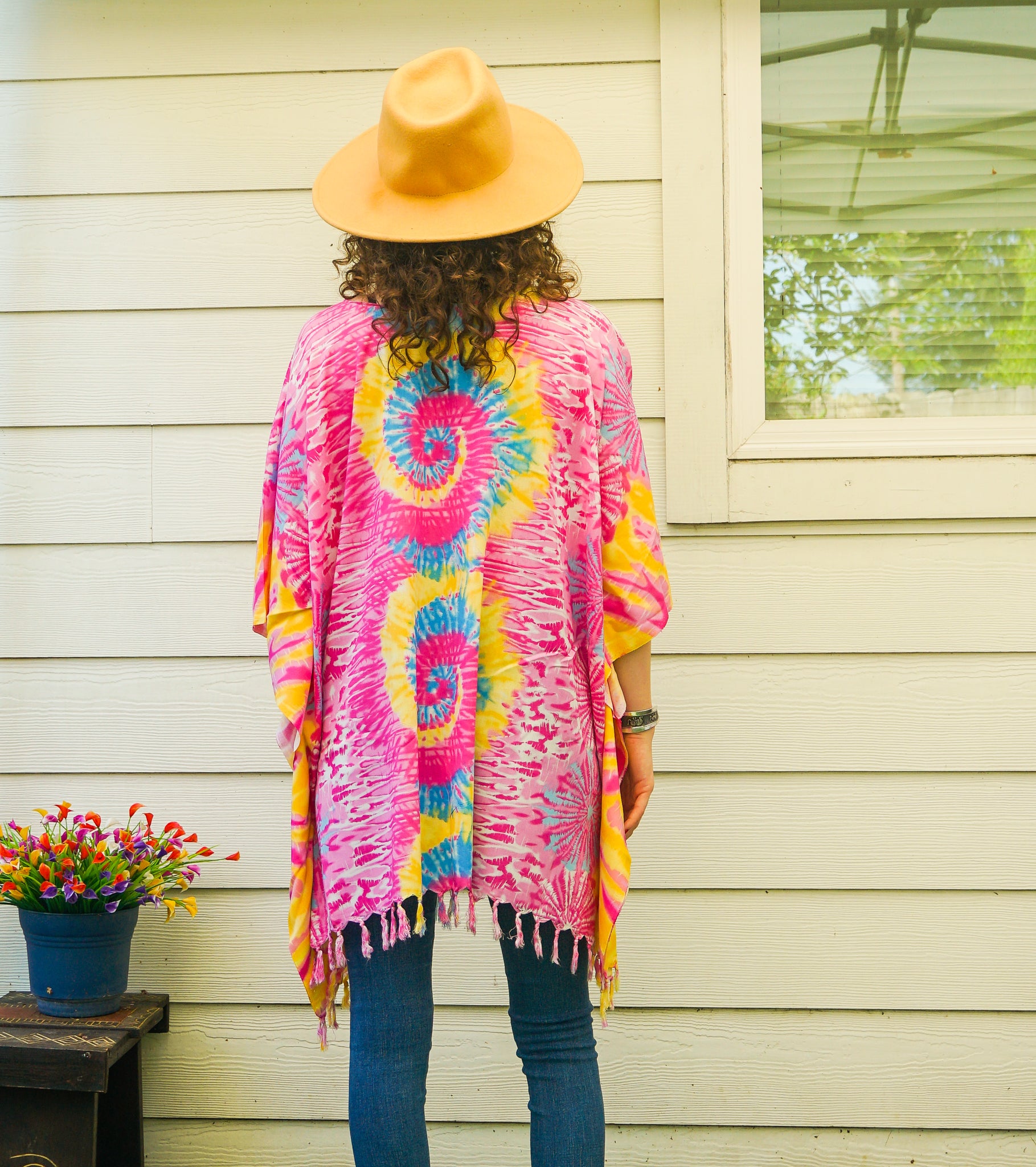Sunshine Swirl Tie Dye Tunic Boho Kaftan Blouse