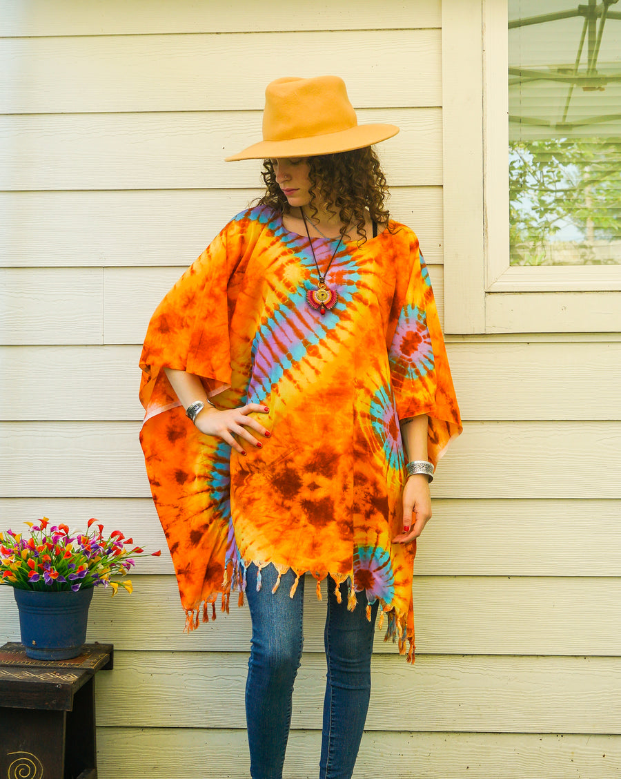 Golden Glow Tie Dye Tunic Boho Kaftan Blouse