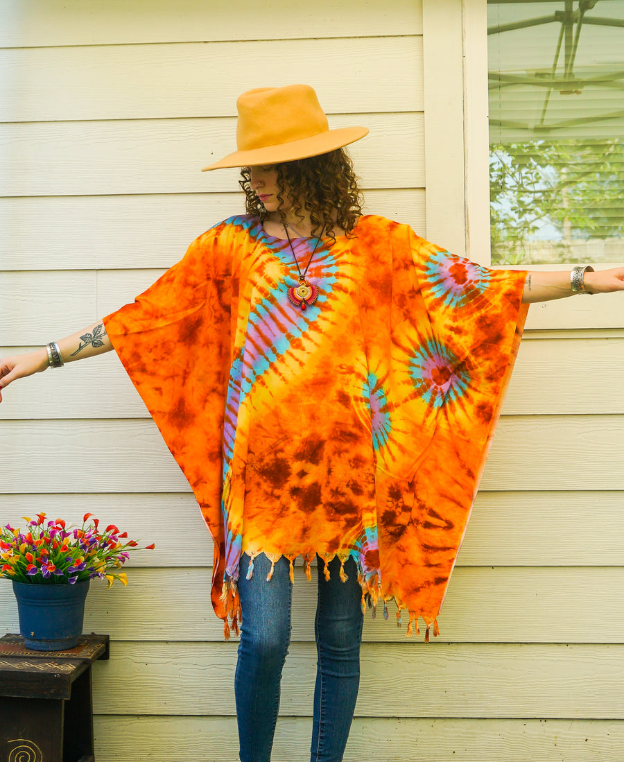 Golden Glow Tie Dye Tunic Boho Kaftan Blouse