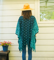 Turquoise Batik Boho Kaftan Tunic Blouse