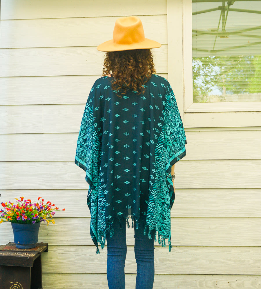 Turquoise Batik Boho Kaftan Tunic Blouse