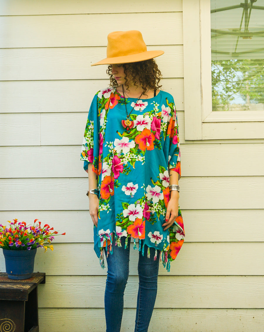 Hibiscus Island Boho Tunic Kaftan Blouse
