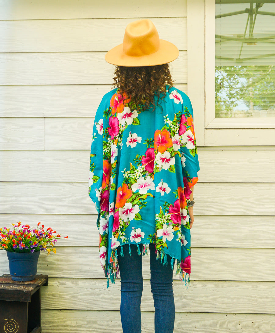 Hibiscus Island Boho Tunic Kaftan Blouse