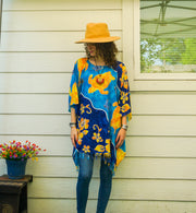 Ocean Hibiscus Honu Hawaiian Kaftan Blouse