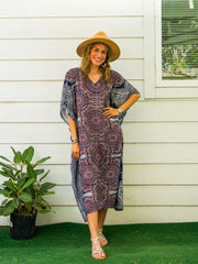 Purple Lavender Mandala Kimono Kaftan Dress