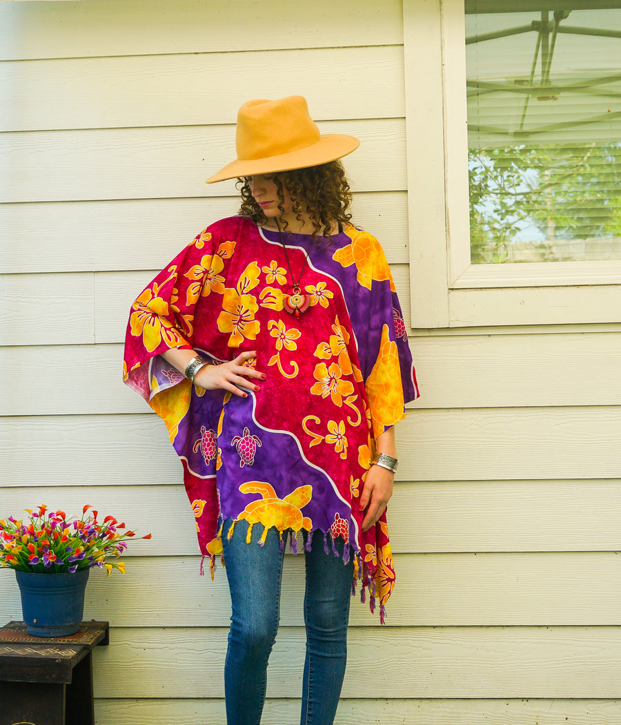 Hibiscus Honu Hawaiian Kaftan Blouse