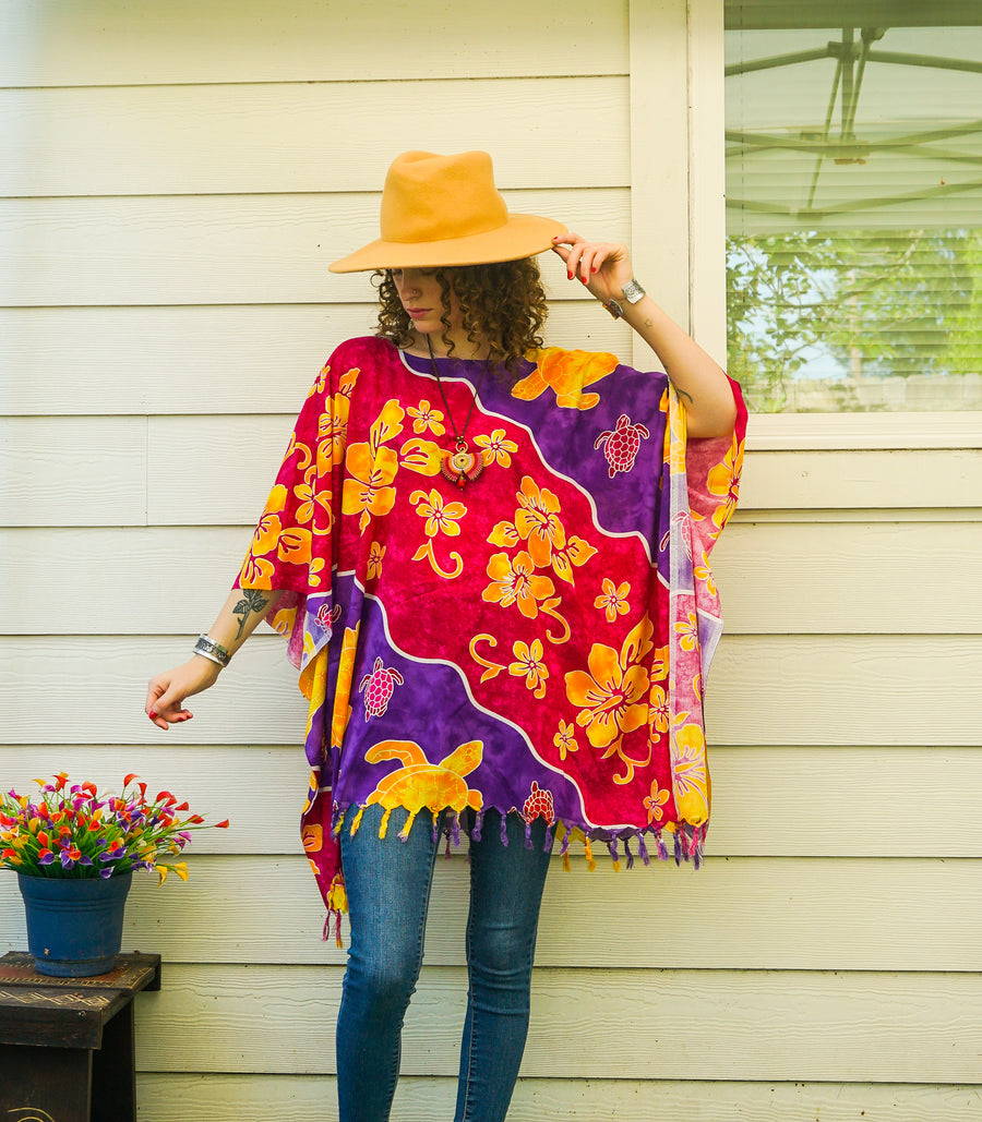 Hibiscus Honu Hawaiian Kaftan Blouse