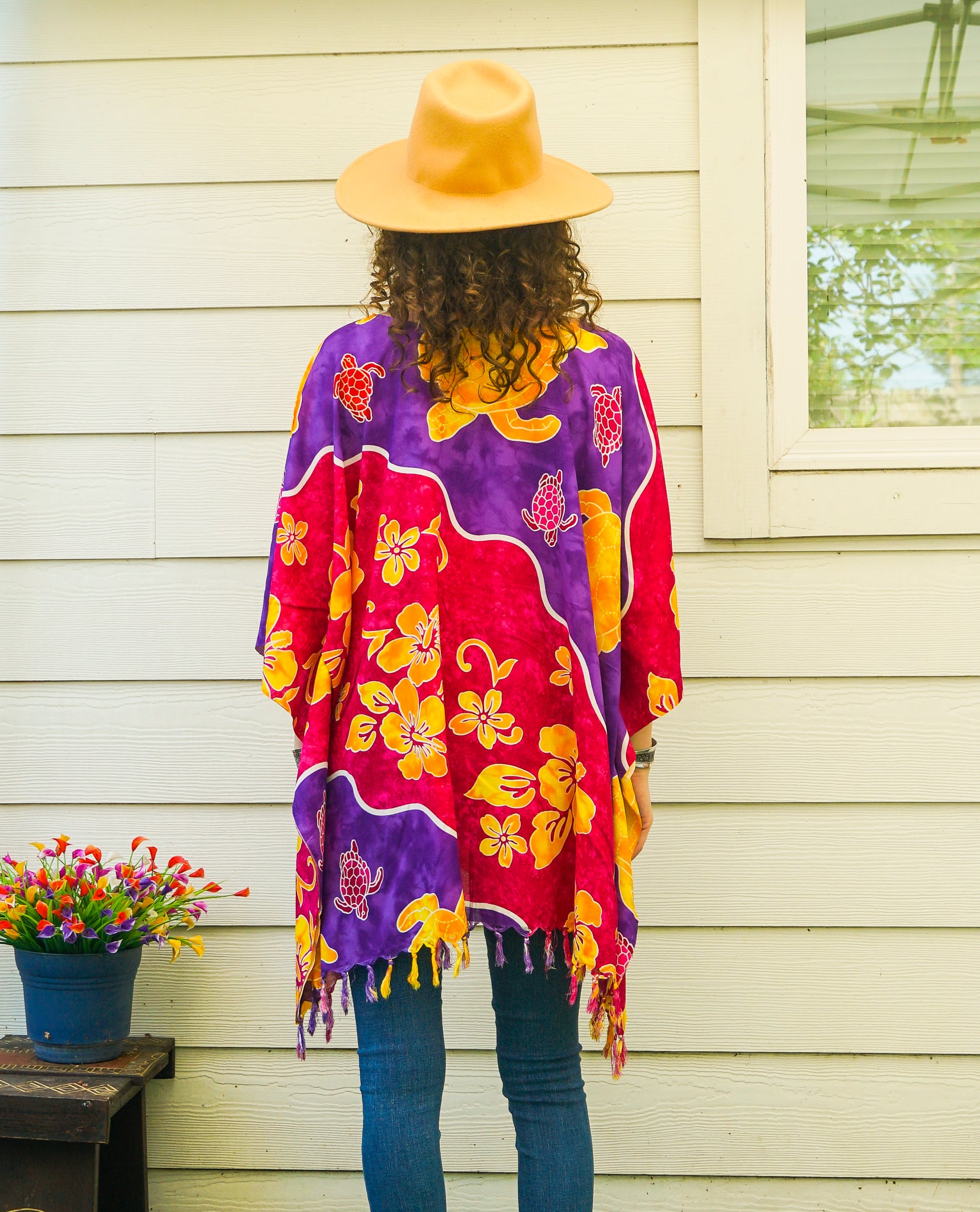 Hibiscus Honu Hawaiian Kaftan Blouse
