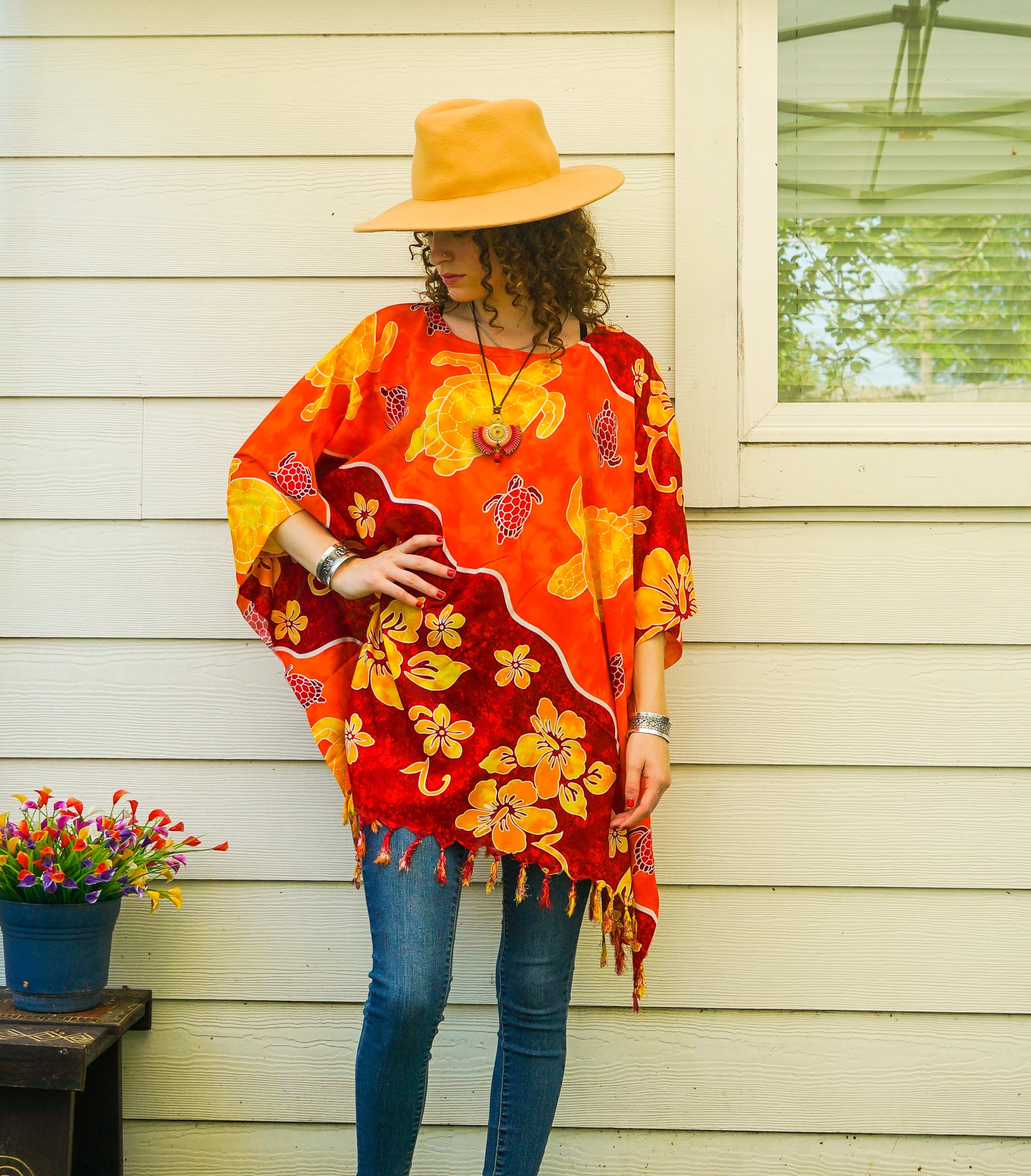 Hibiscus Honu Hawaiian Kaftan Blouse