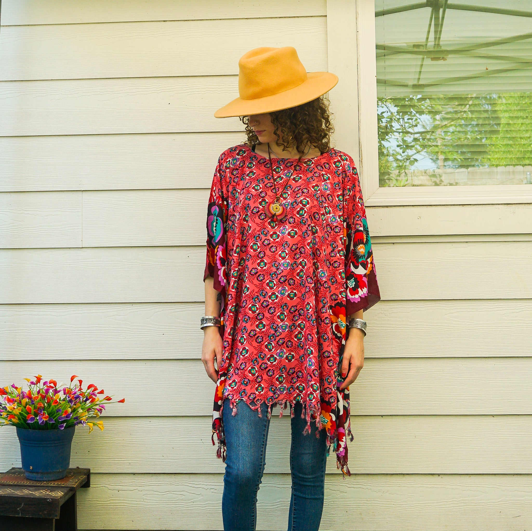 Crimson Wild Hibiscus Kaftan Tunic