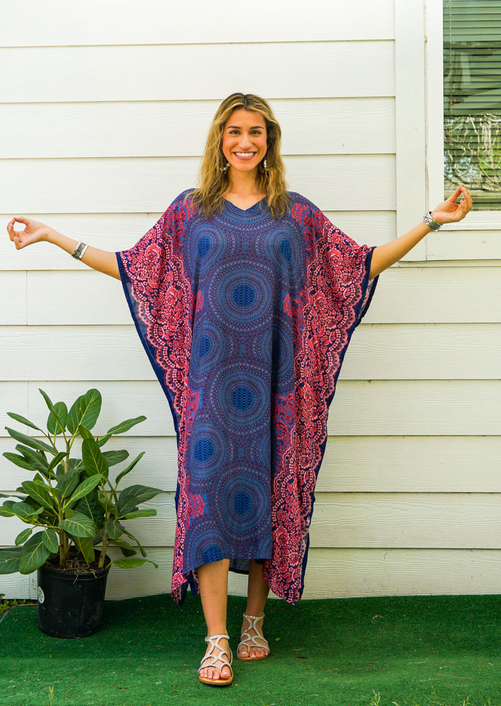 Indigo Rose Mandala Kimono Kaftan Dress