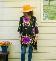 Purple Hibiscus Boho Kaftan Blouse