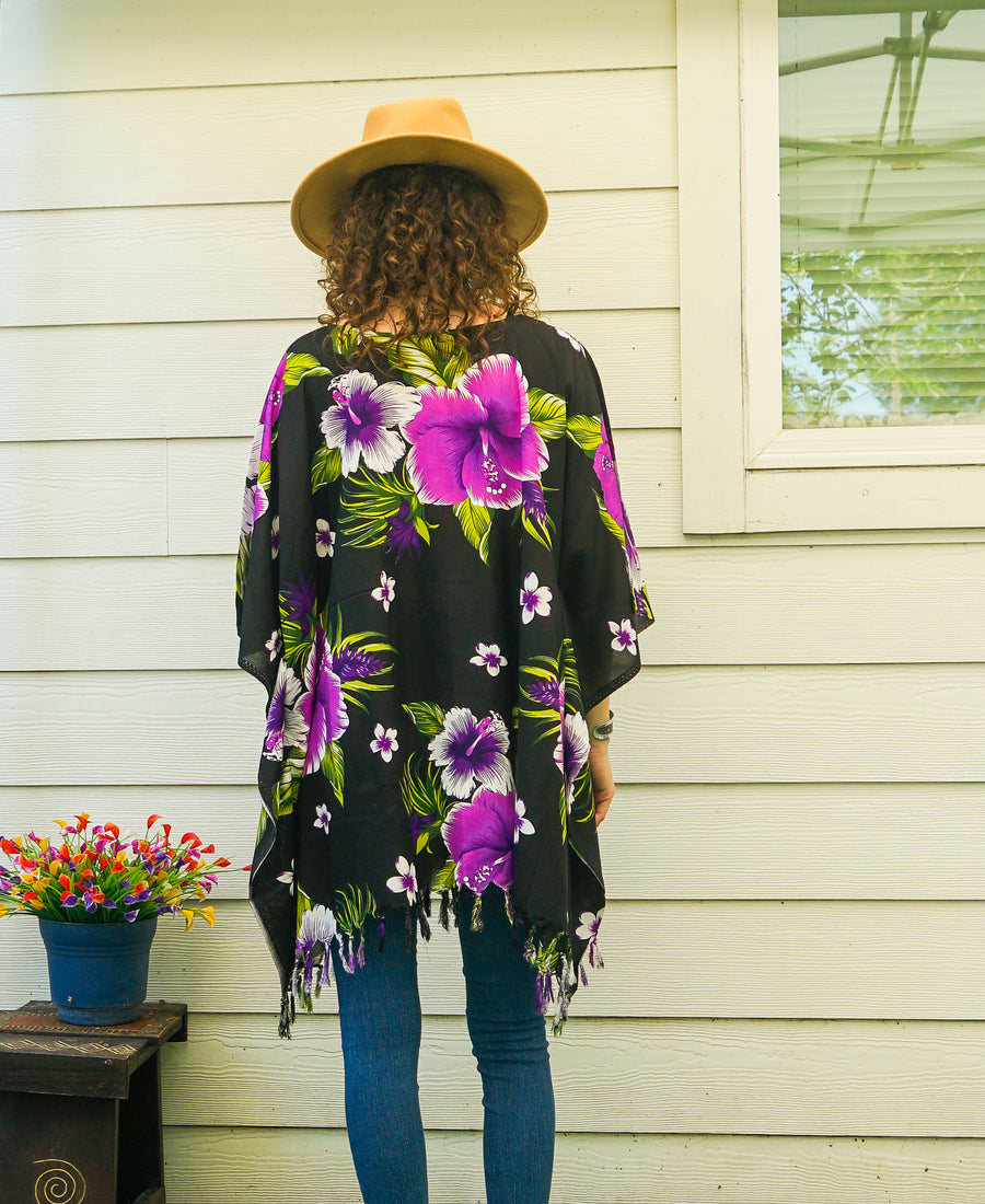 Purple Hibiscus Boho Kaftan Blouse