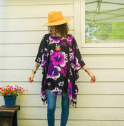 Purple Hibiscus Tunic Boho Kaftan Blouse