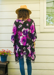 Purple Hibiscus Tunic Boho Kaftan Blouse