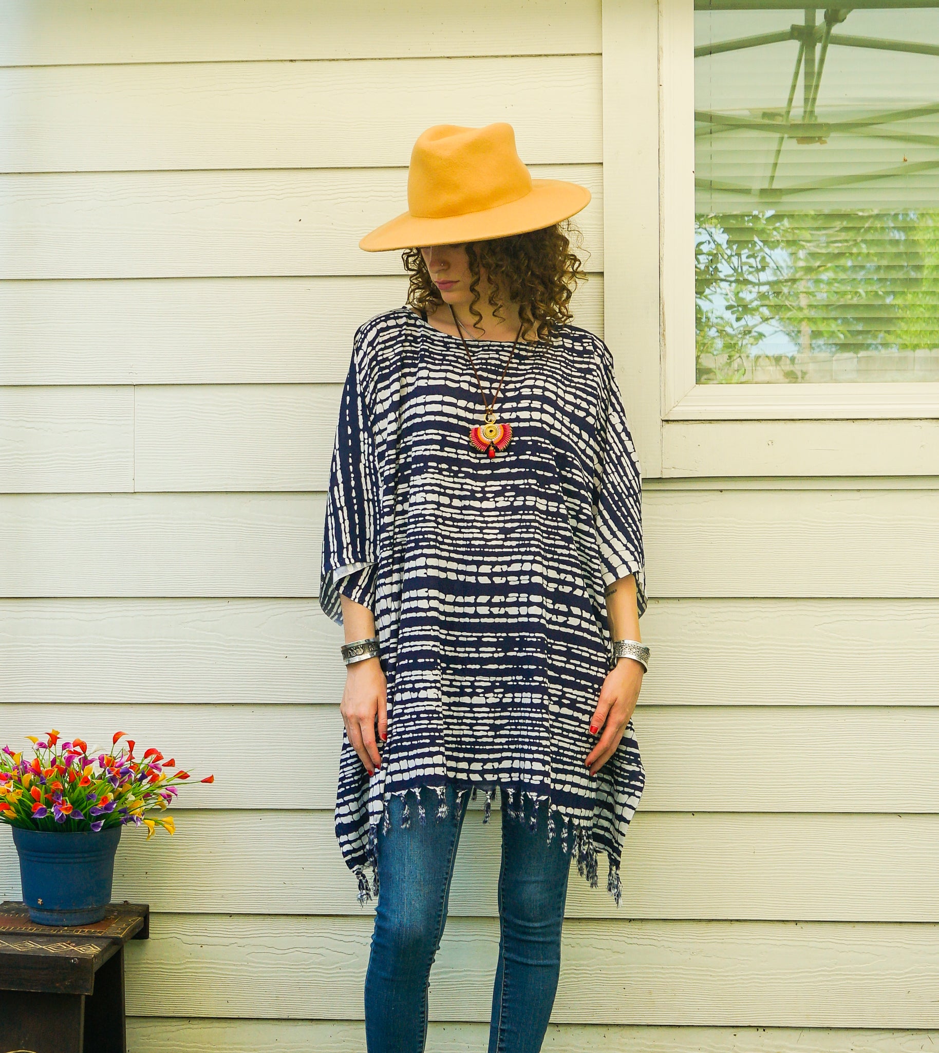 Shibori Wave Boho Kaftan Tunic Blouse