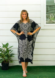 Black Butterfly Mandala Kimono Kaftan Dress