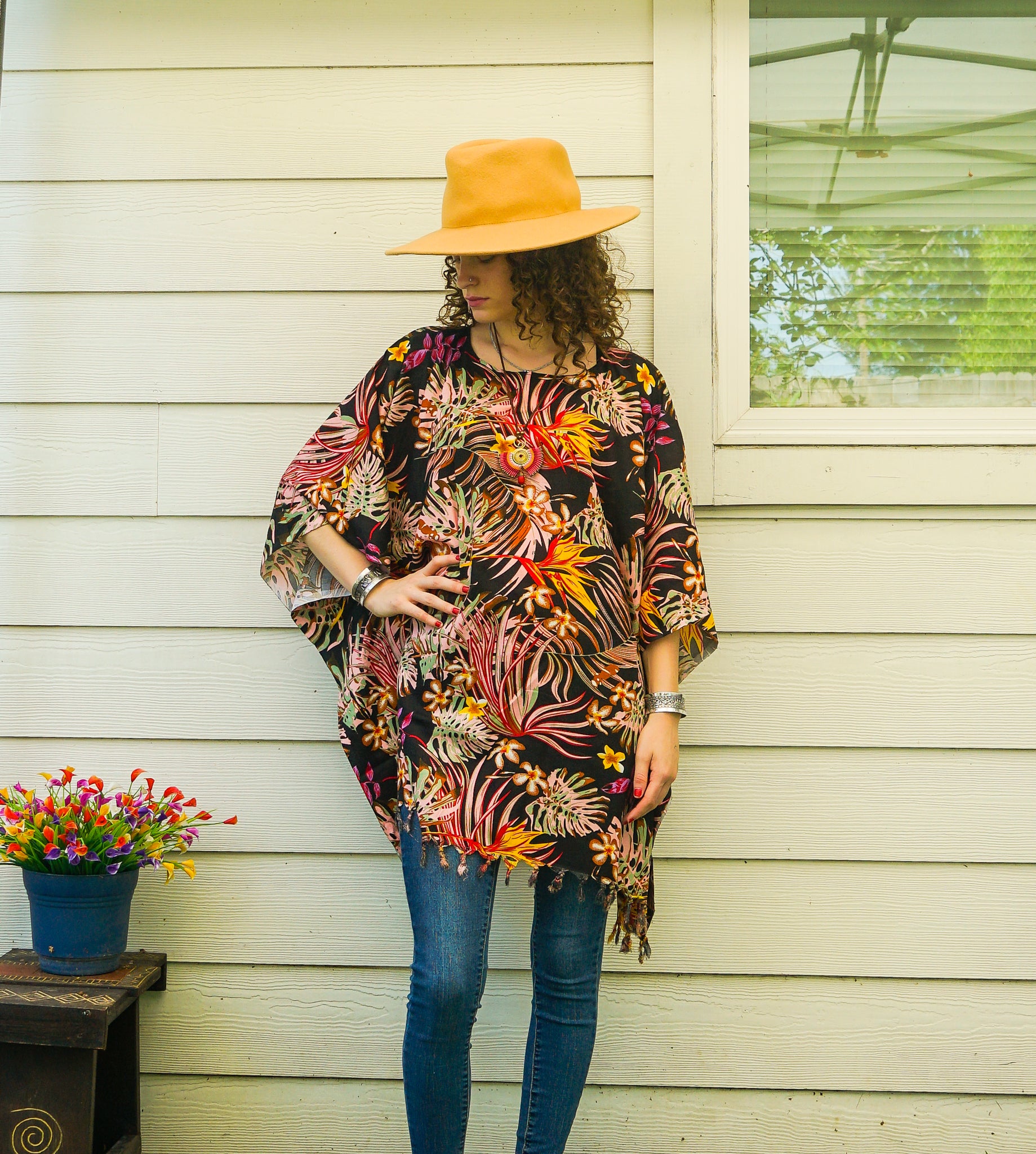 Tiki Bloom Boho Tunic, Kaftan Blouse