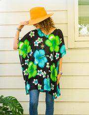 Green Hibiscus Bliss Kaftan Blouse Tunic