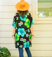 Green Hibiscus Bliss Kaftan Blouse Tunic