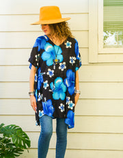 Blue Hibiscus Bliss Kaftan Blouse Tunic