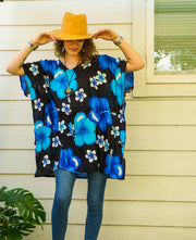 Blue Hibiscus Bliss Kaftan Blouse Tunic