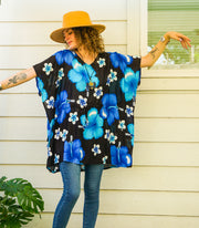 Blue Hibiscus Bliss Kaftan Blouse Tunic