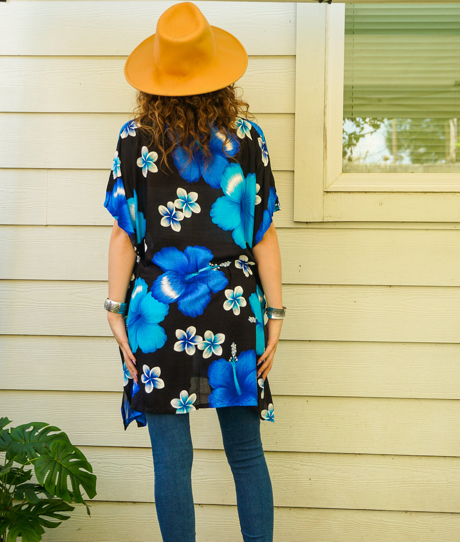 Blue Hibiscus Bliss Kaftan Blouse Tunic