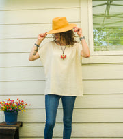 Organic Ivory Raw Natural Double Gauze Crinkled Cotton Blouse