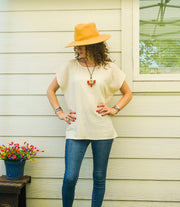 Organic Ivory Raw Natural Double Gauze Crinkled Cotton Blouse