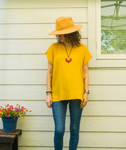 Organic Golden Mustard Raw Natural Double Gauze Crinkled Cotton Blouse