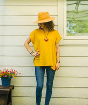 Organic Golden Mustard Raw Natural Double Gauze Crinkled Cotton Blouse