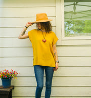 Organic Golden Mustard Raw Natural Double Gauze Crinkled Cotton Blouse