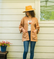 Desert Sand Organic Crinkled Double Gauze Cotton Kimono Blouse Cardigan with Pockets