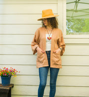 Desert Sand Organic Crinkled Double Gauze Cotton Kimono Blouse Cardigan with Pockets