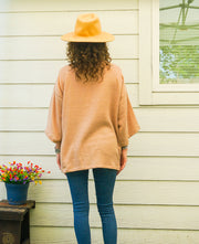 Desert Sand Organic Crinkled Double Gauze Cotton Kimono Blouse Cardigan with Pockets