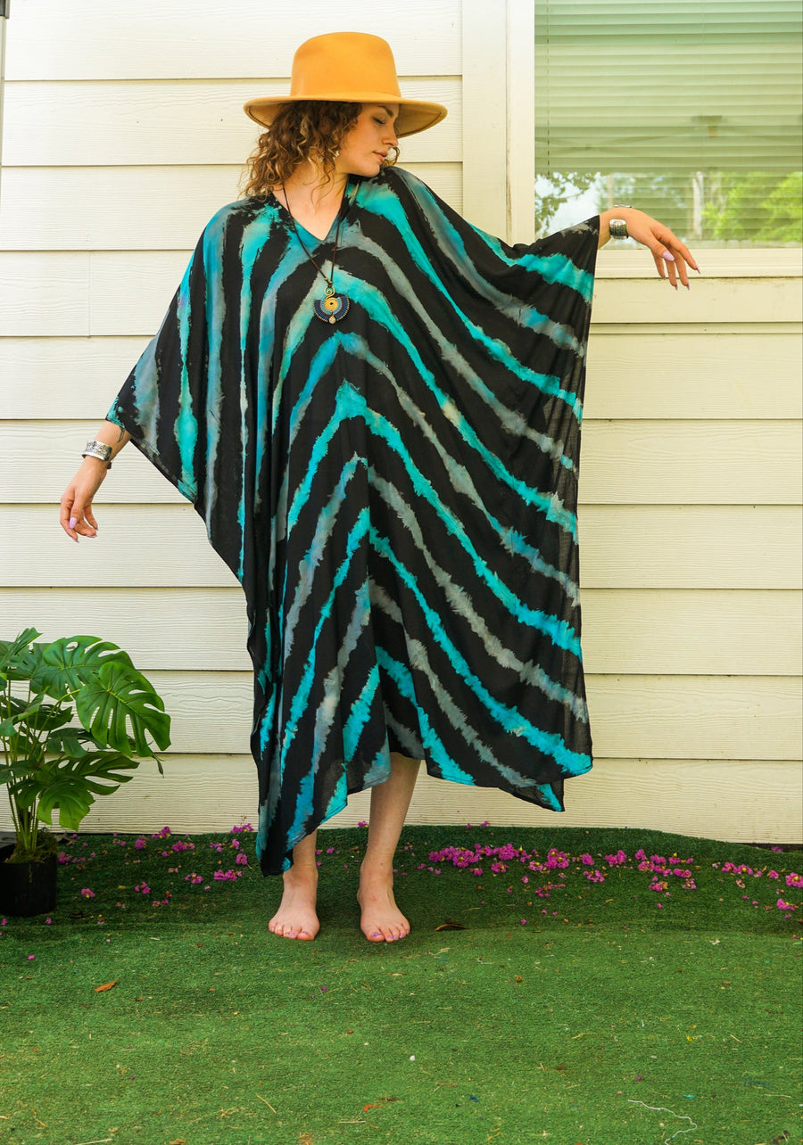 Emerald Wave Tie-Dye Kaftan
