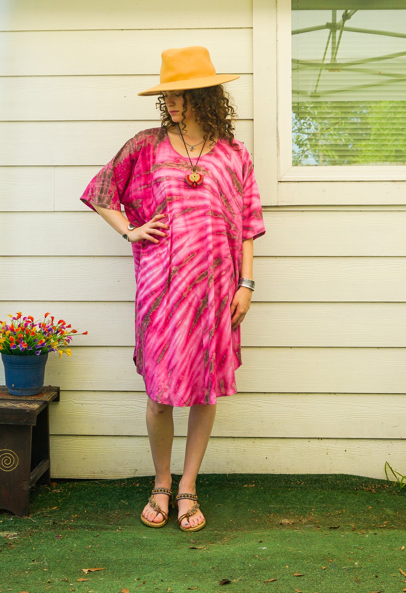 Pink Ripple Waves Midi Dress