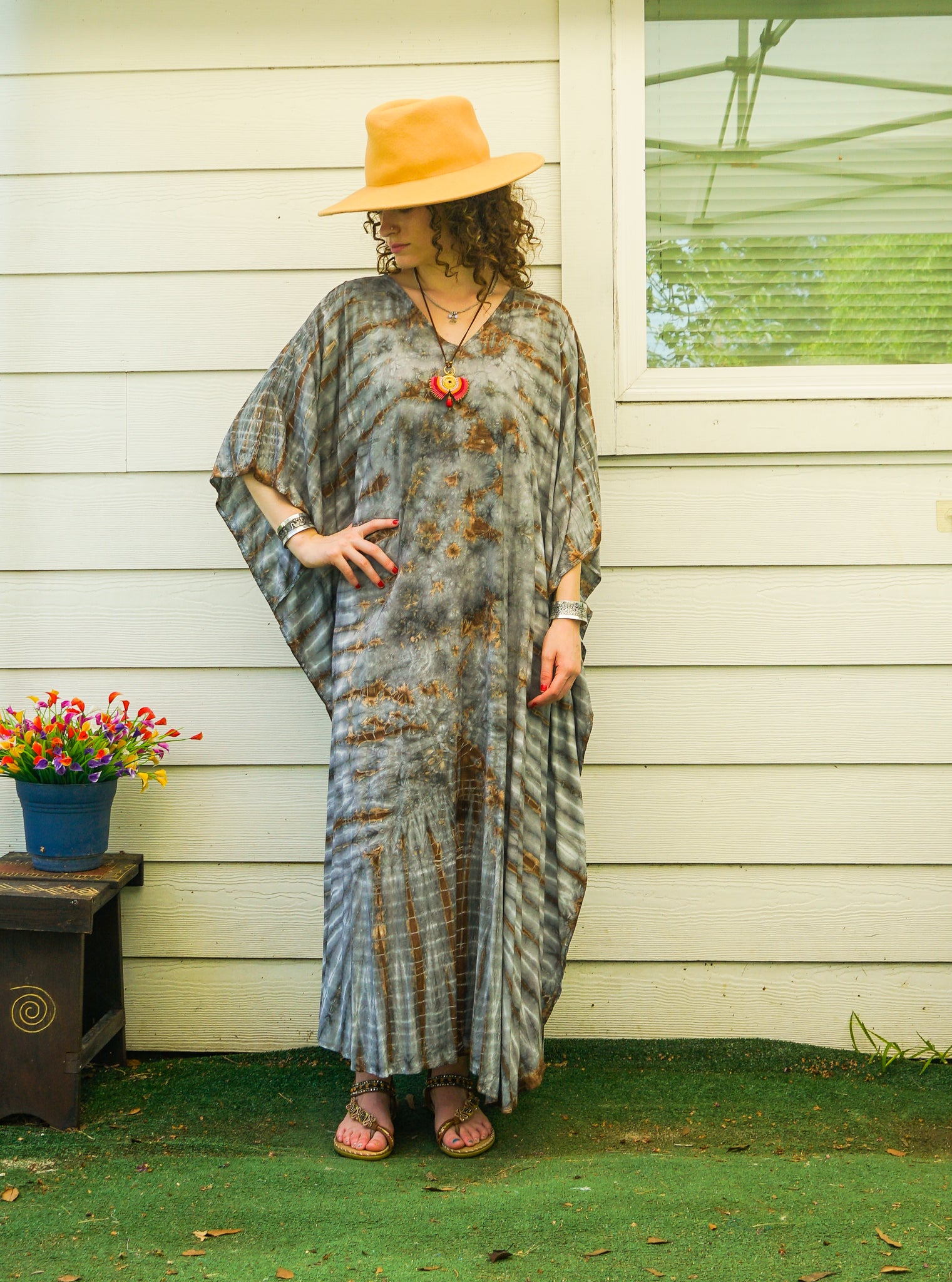 Earth Mist Tie-Dye Kaftan Dress