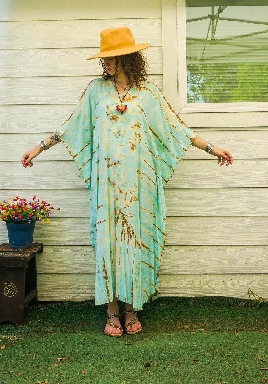 Seafoam Drift Hand-Dyed Kaftan Dress