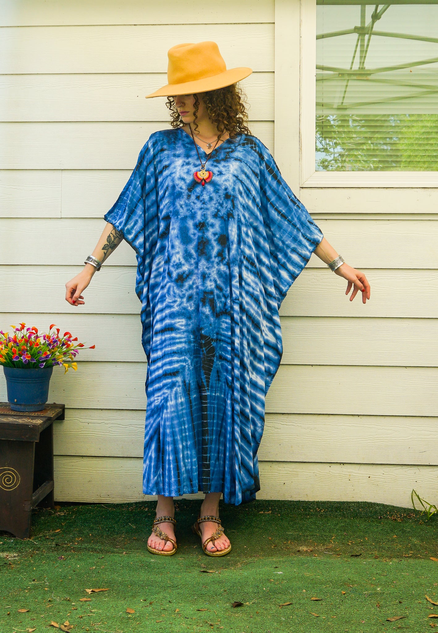 Indigo Drift Tie-Dye Kaftan Dress