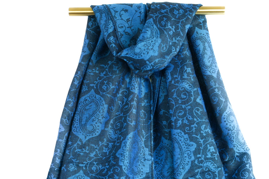 Navy Blue Royal Paisley Pashmina Scarf Bohemian Shawl