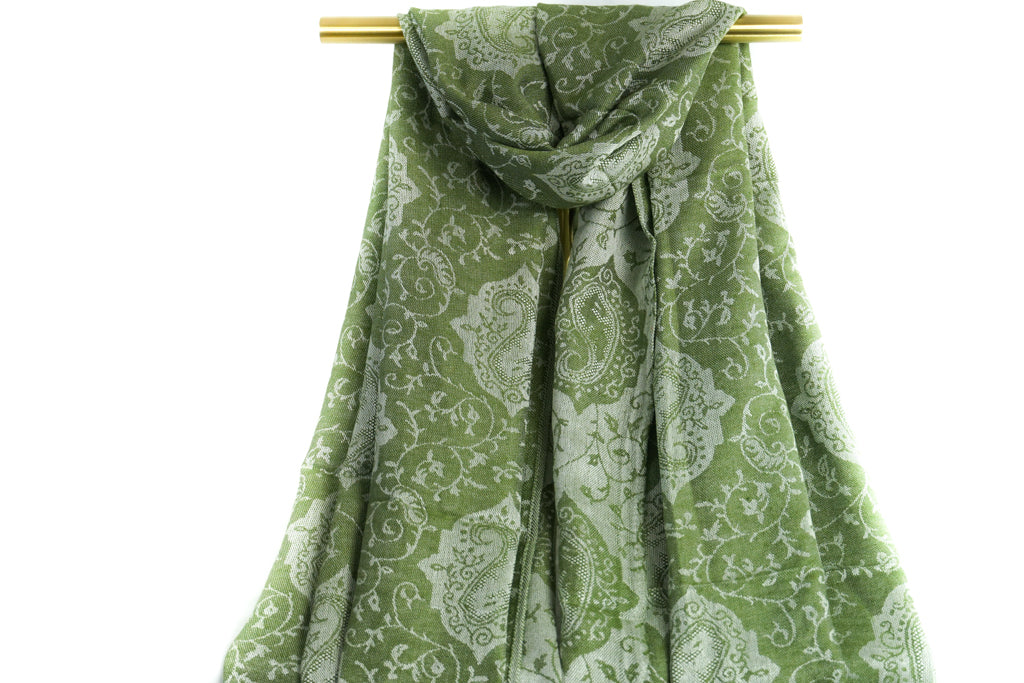 Sage Royal Paisley Pashmina Scarf Bohemian Shawl