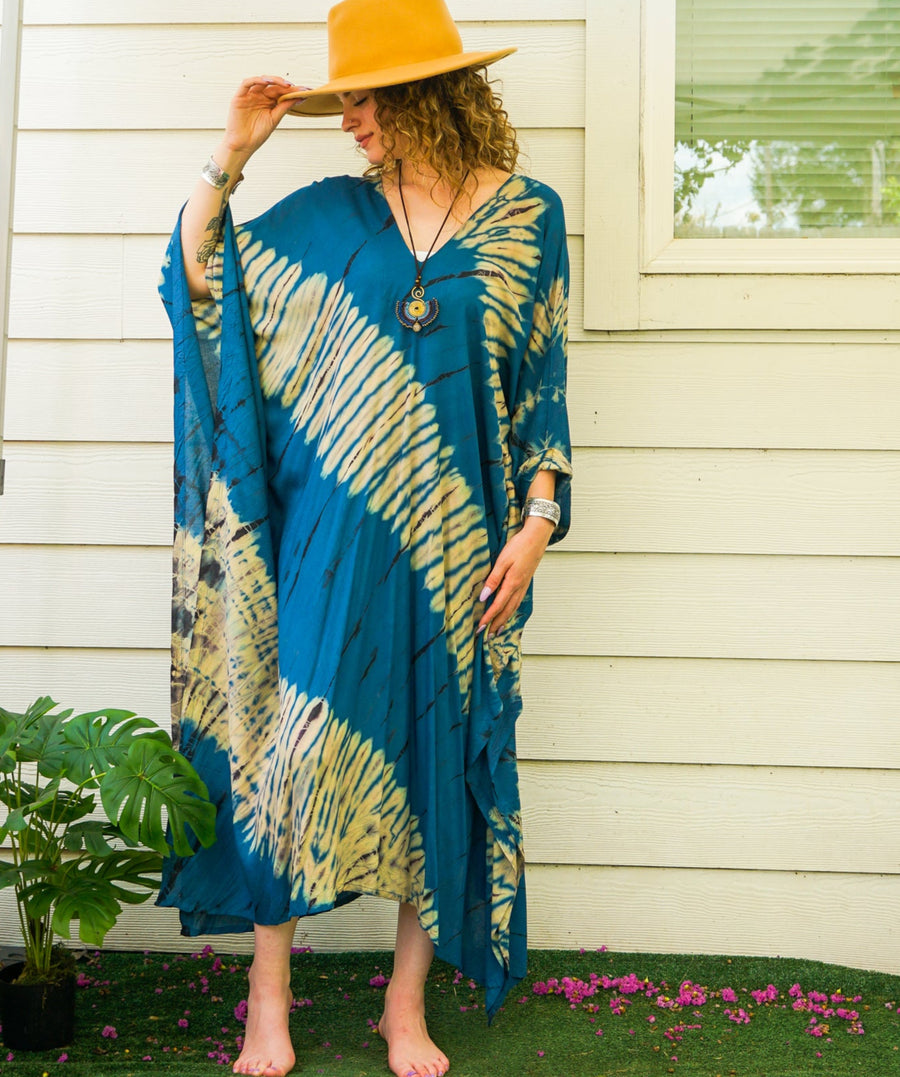 Indigo Stripe Tie-Dye Kaftan