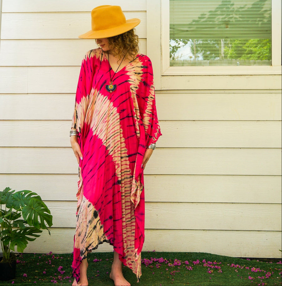 Fuchsia Wave Tie-Dye Kaftan