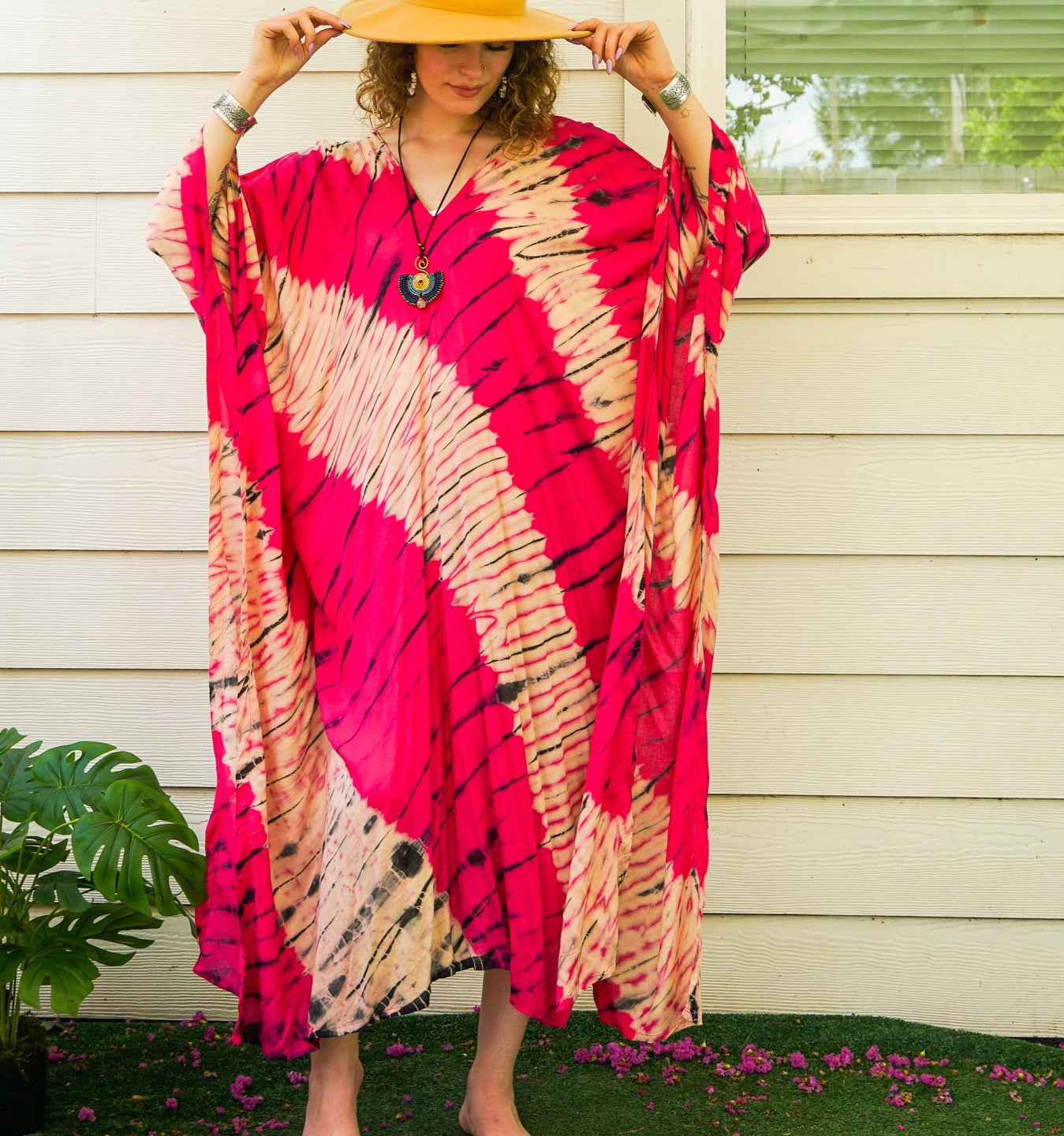 Fuchsia Wave Tie-Dye Kaftan